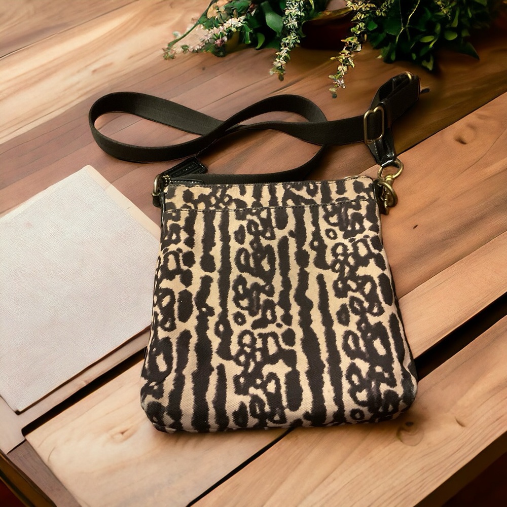 Leopard Print Crossbody Bag with Coin Pouch - Brown/Black - Picture 10 of 14